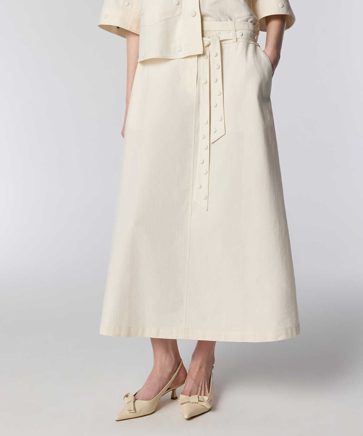 Midi Skirt with Studded Waistband