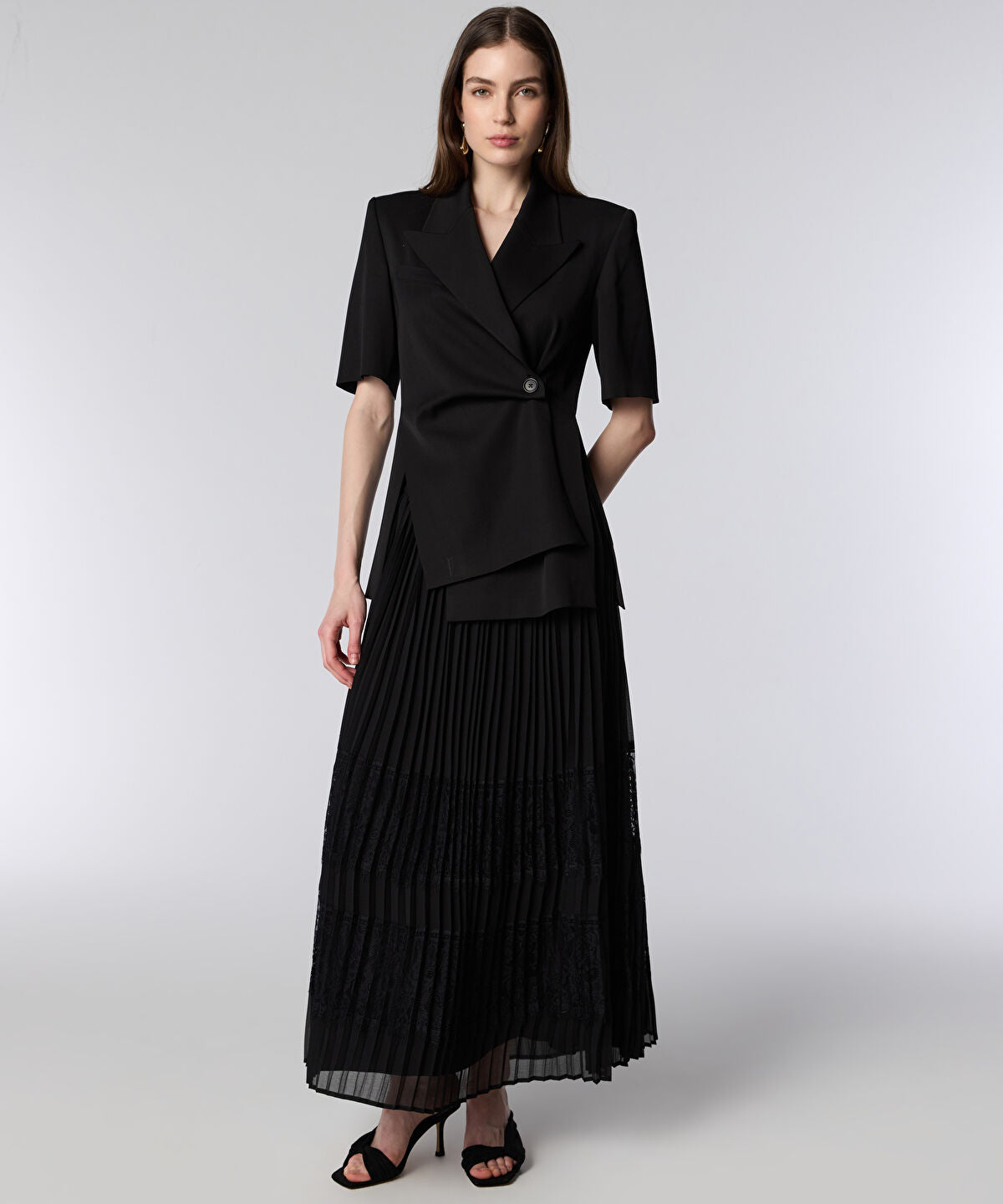 Lace-Trim Pleated Skirt