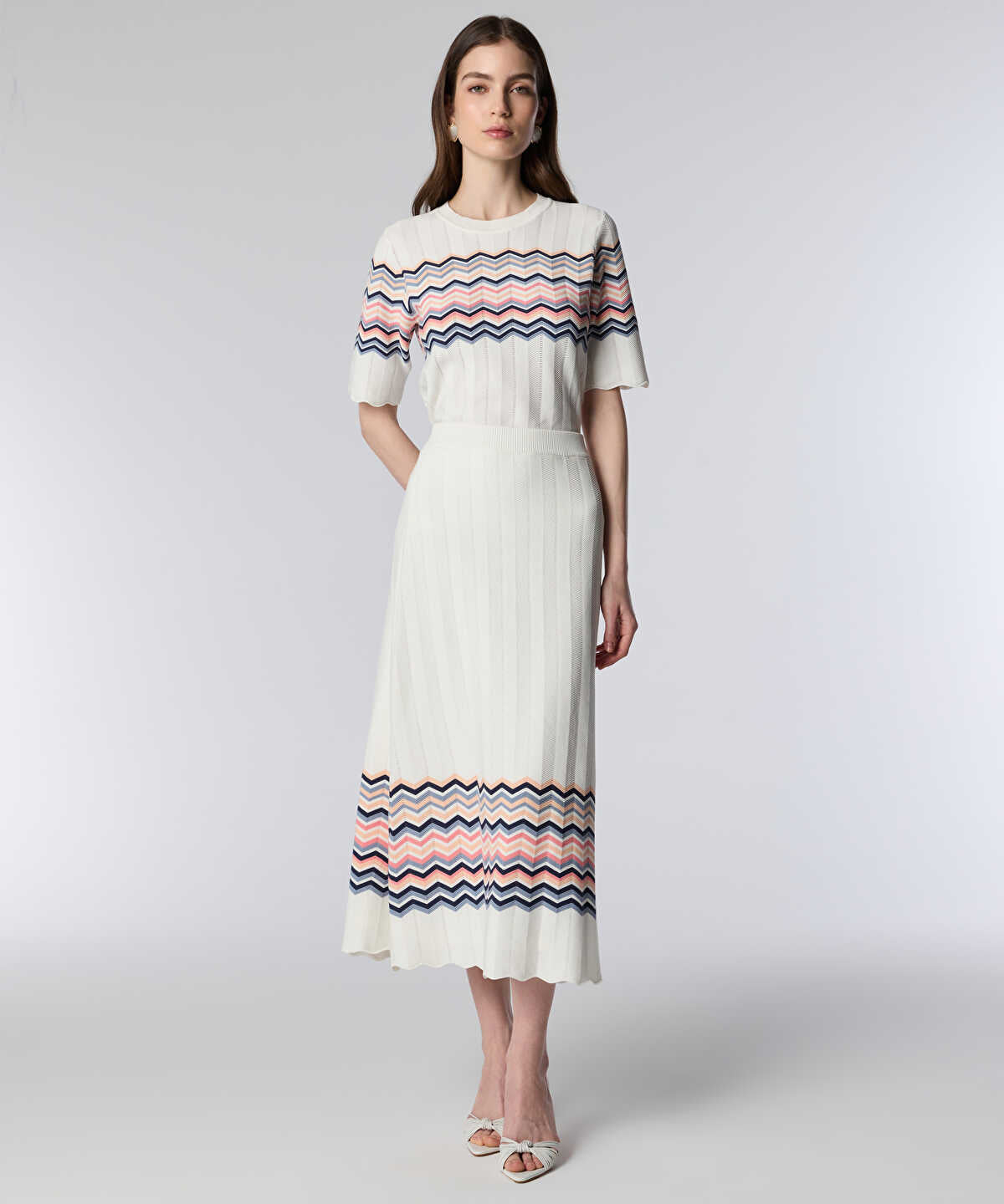 Color-Block Jacquard Knit Skirt