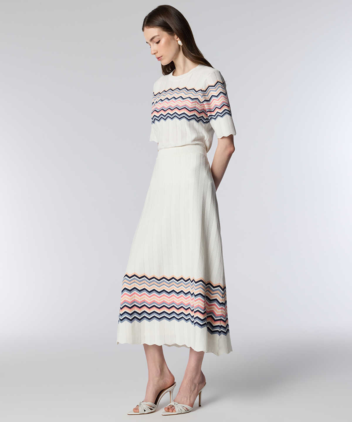 Color-Block Jacquard Knit Skirt
