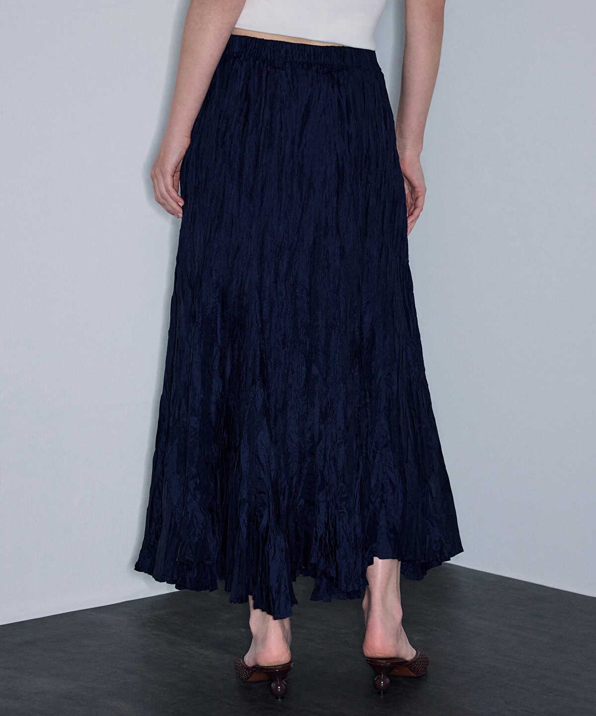 Crinkle-Effect Midi Skirt