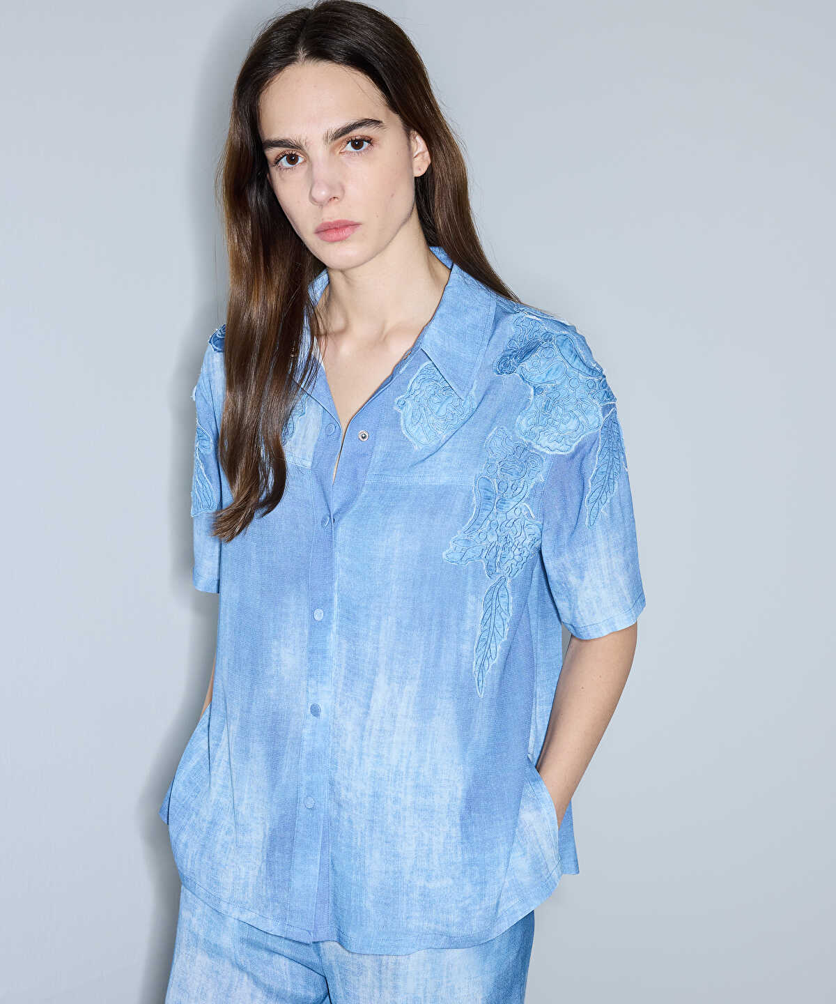 Denim-Print Viscose Jacket