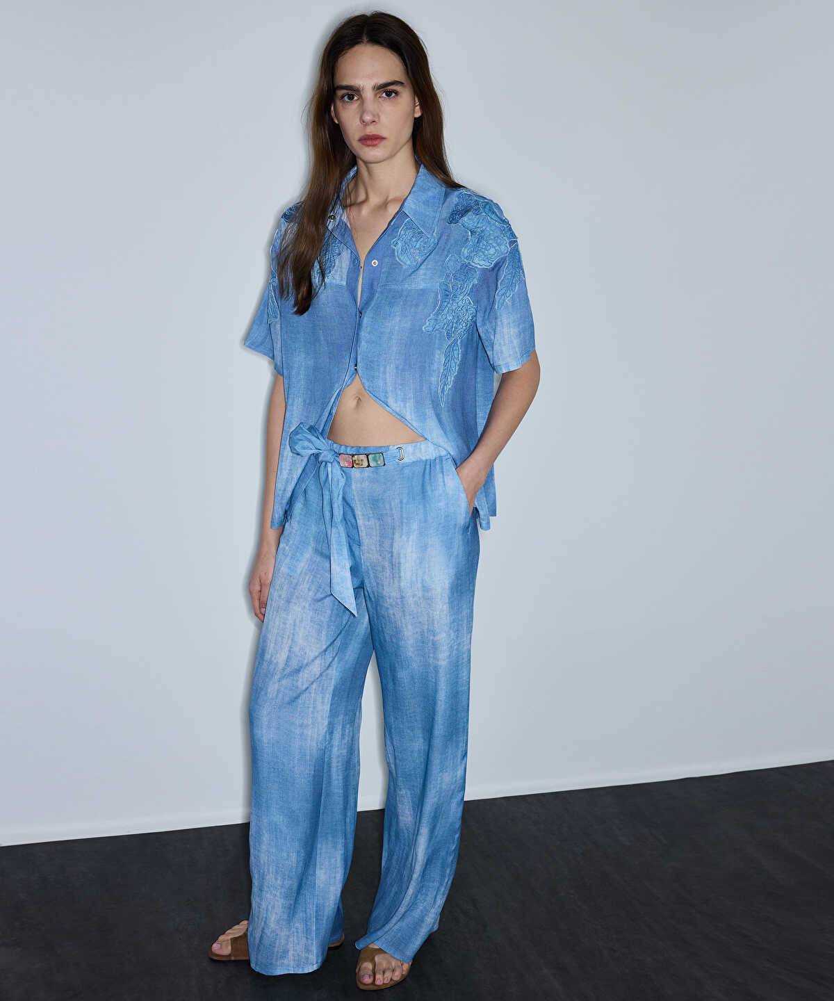 Denim-Print Viscose Jacket
