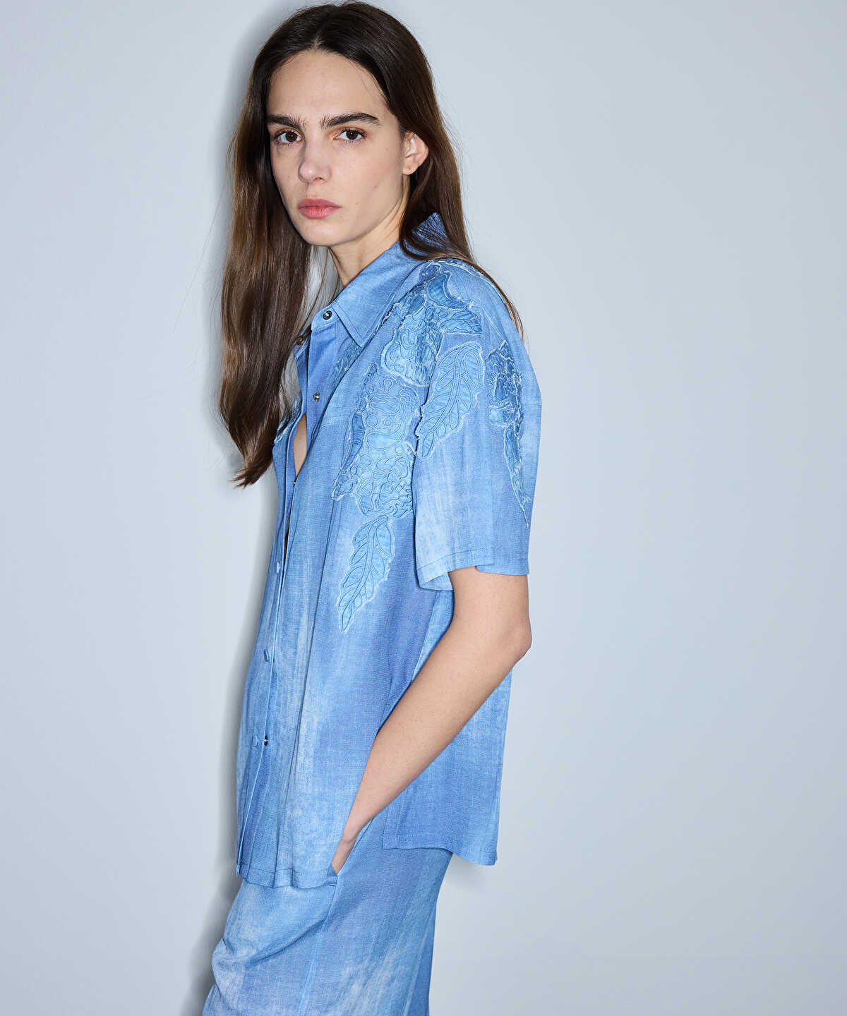 Denim-Print Viscose Jacket