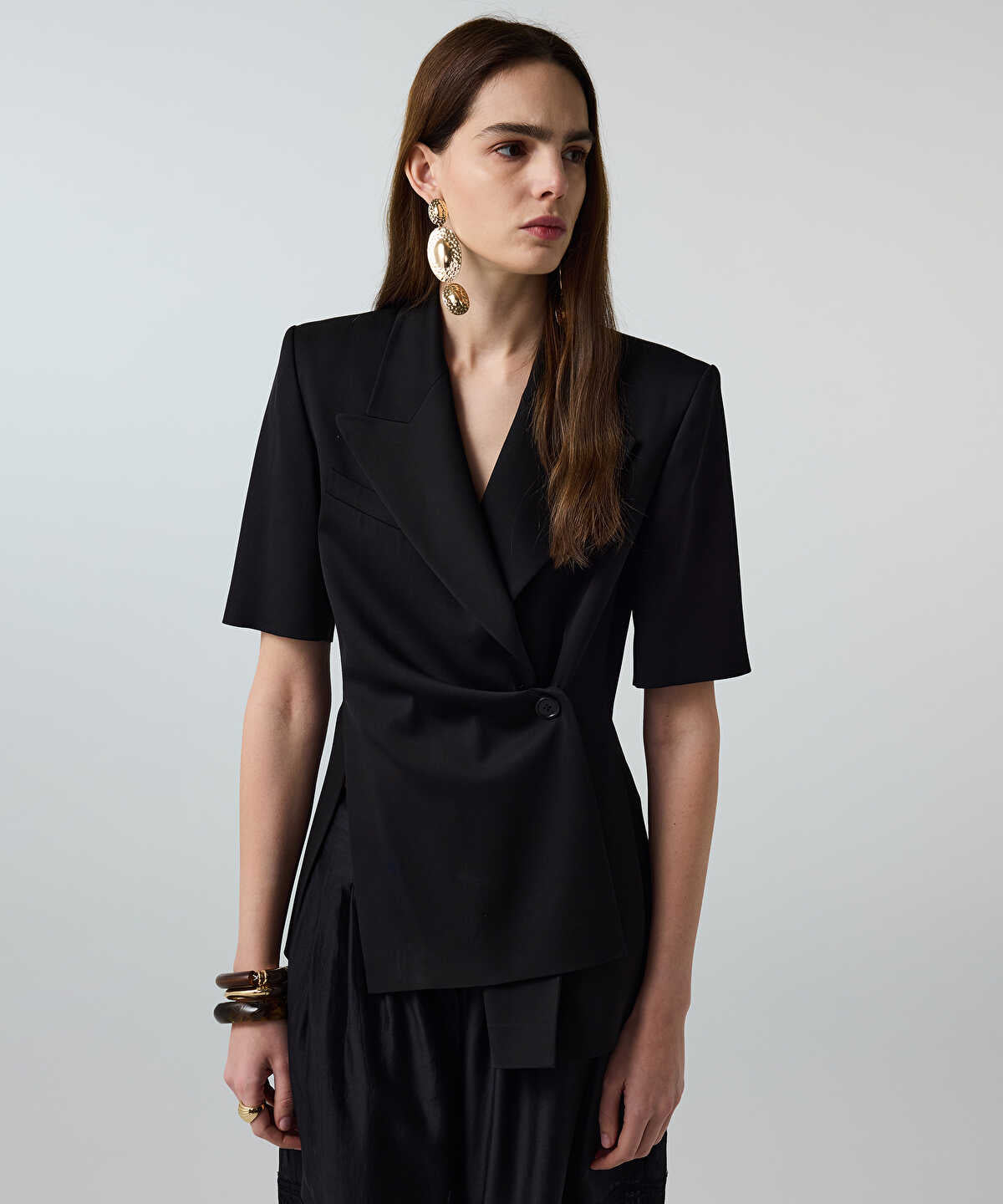 Asymmetric Short Sleeve Blazer