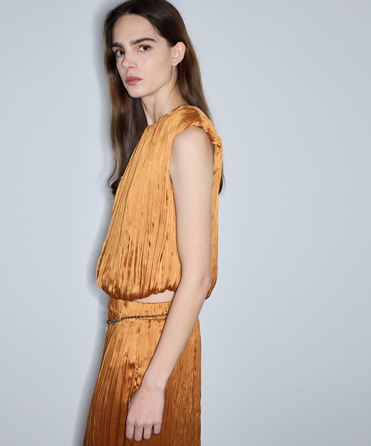 Pleated Blouse with Shoulder Pads