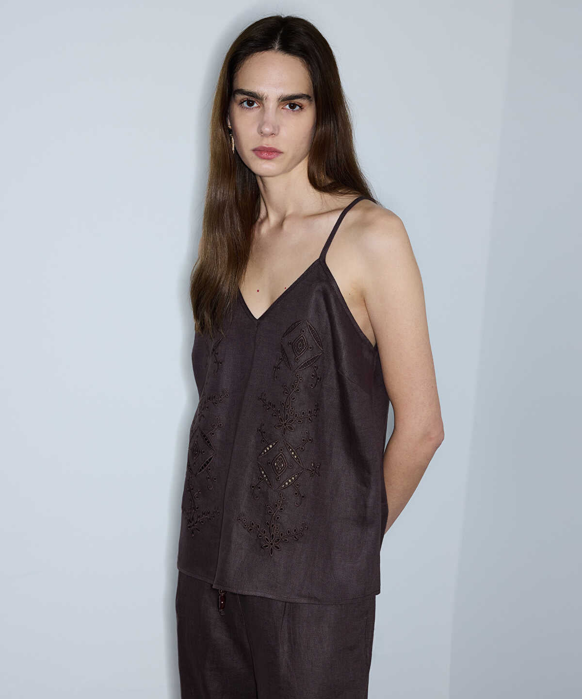 Embroidered V-Neck Linen Blouse