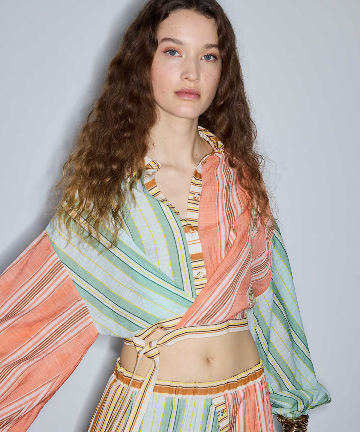 Color-Block Striped Blouse