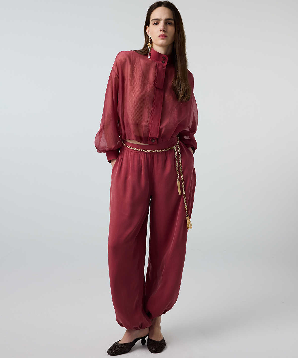 High-Neck Balloon Blouse
