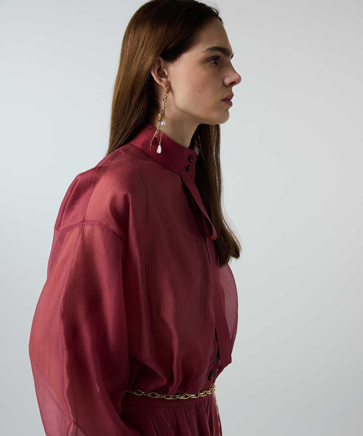 High-Neck Balloon Blouse