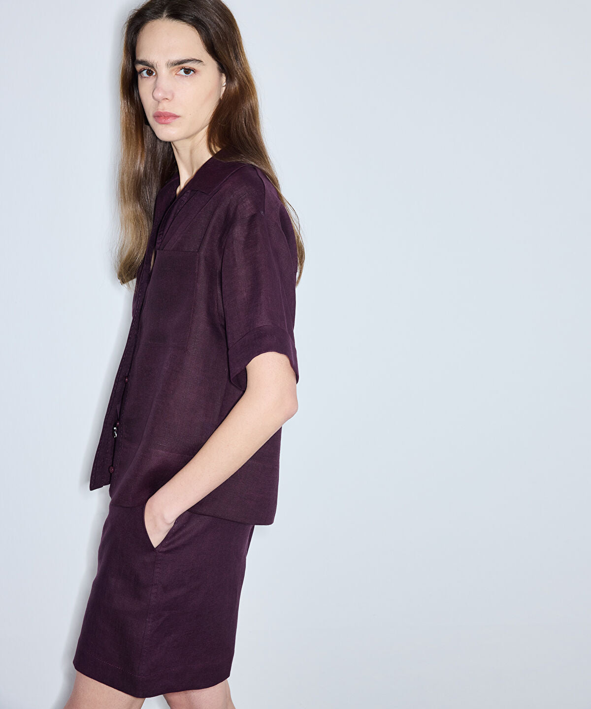 Single-Pocket Linen Blouse