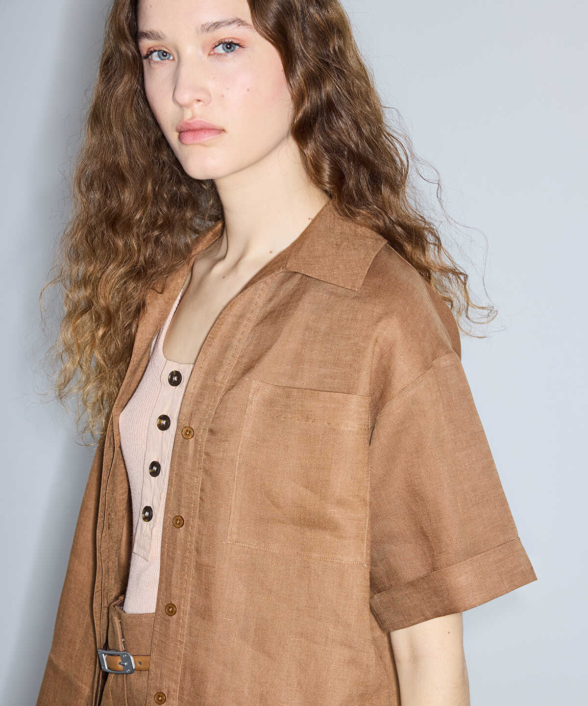 Single-Pocket Linen Blouse