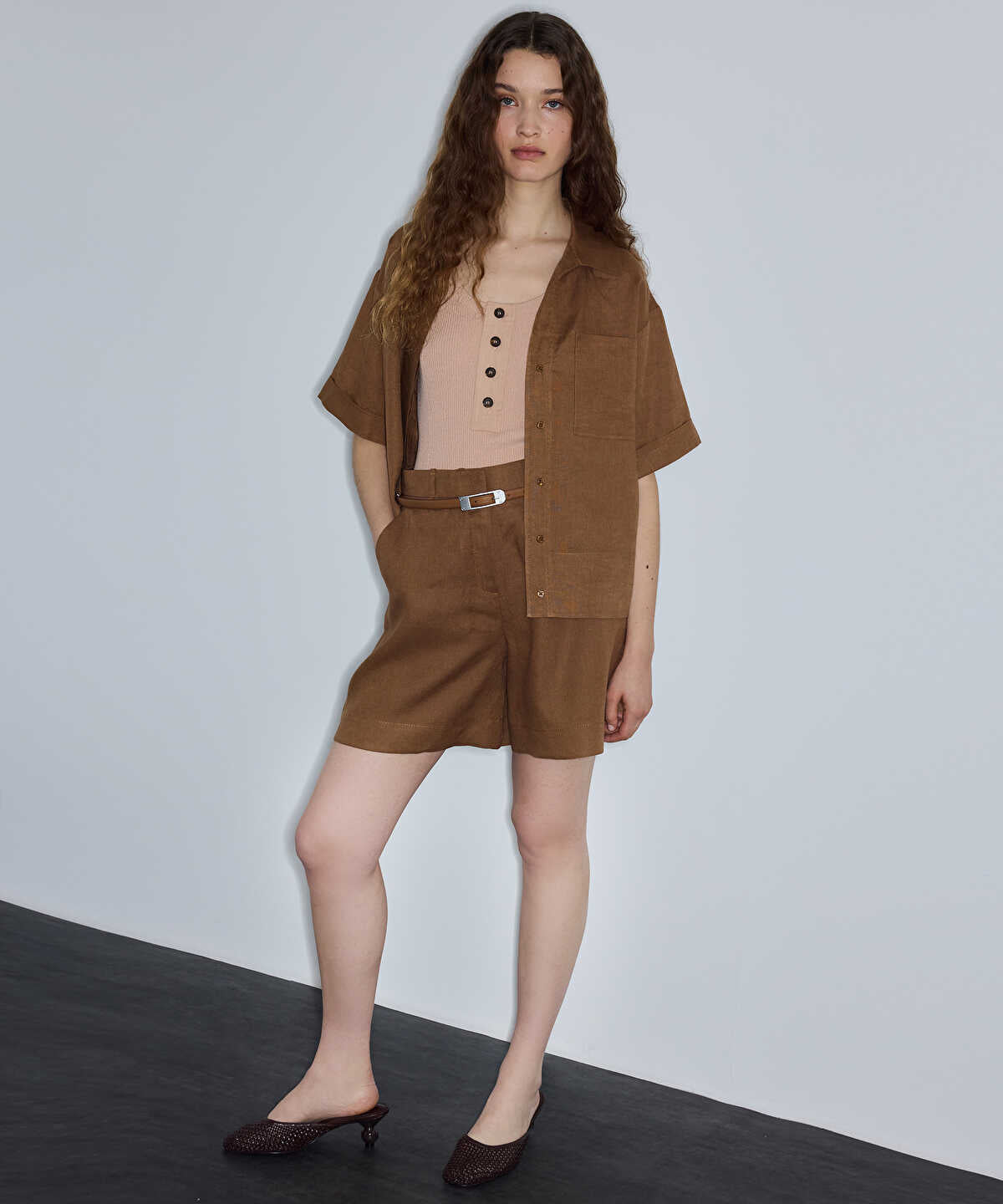 Single-Pocket Linen Blouse