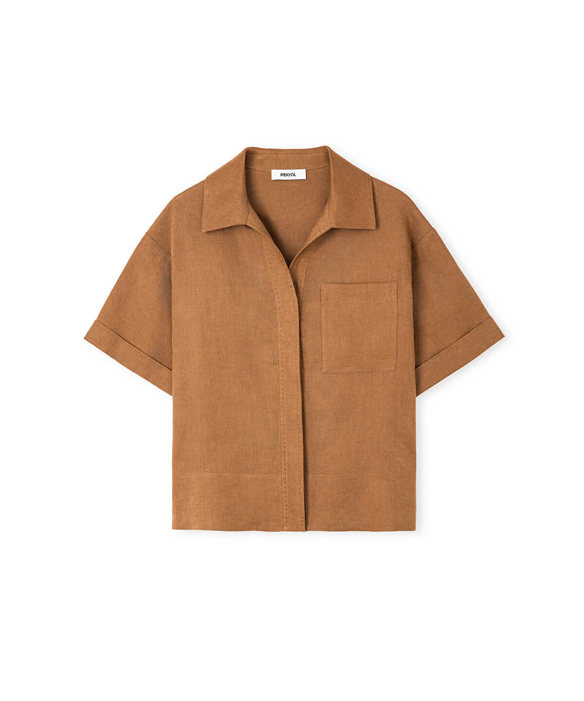 Single-Pocket Linen Blouse