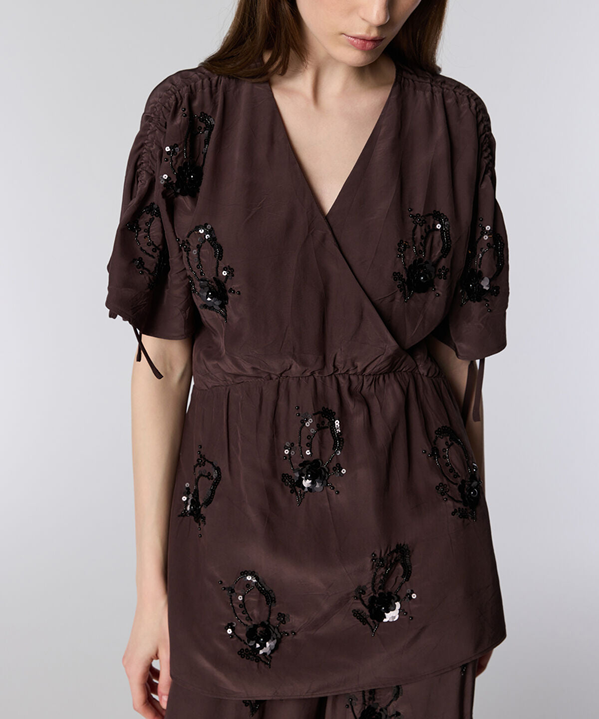 Sequined Wrap Blouse