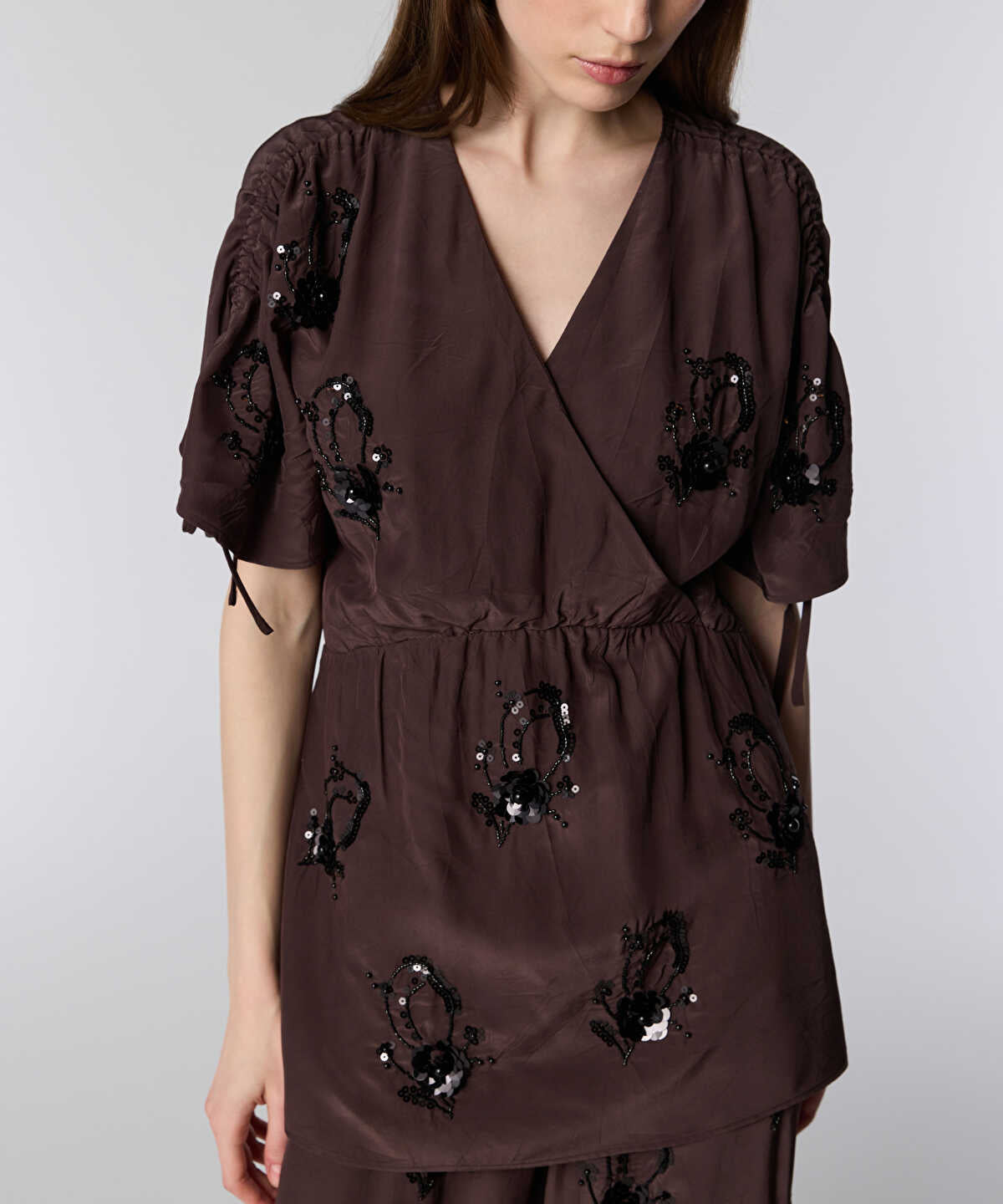 Sequined Wrap Blouse