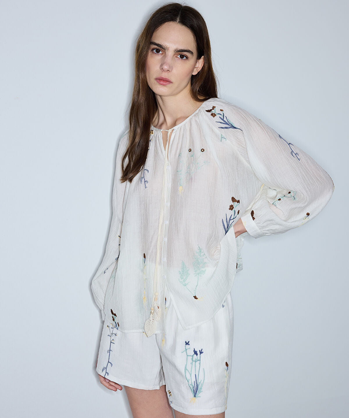 Textured Floral Embroidered Blouse
