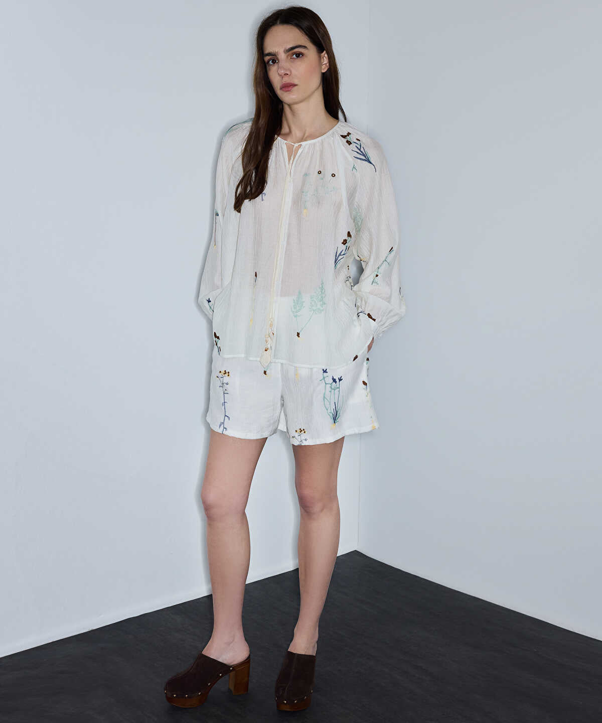 Textured Floral Embroidered Blouse