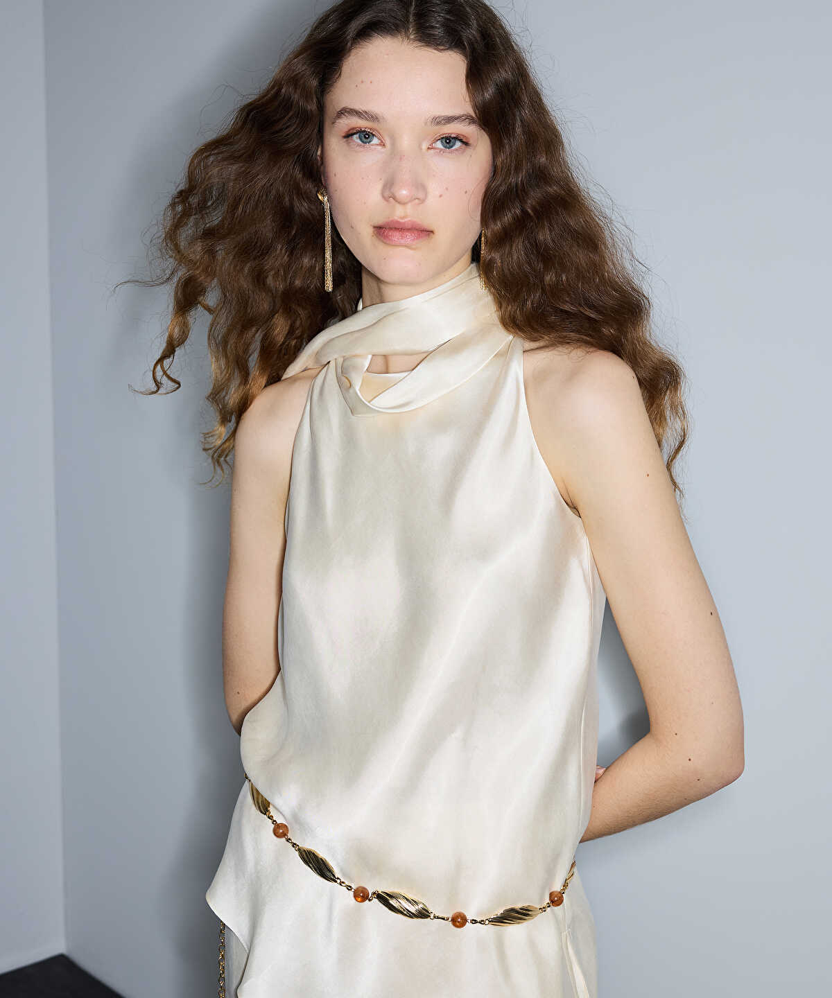 Halter Blouse with Detachable Scarf