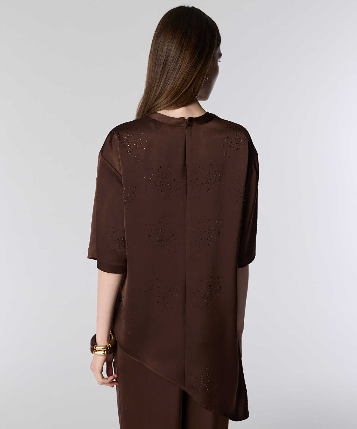 Rhinestone Embellished Asymmetric Blouse