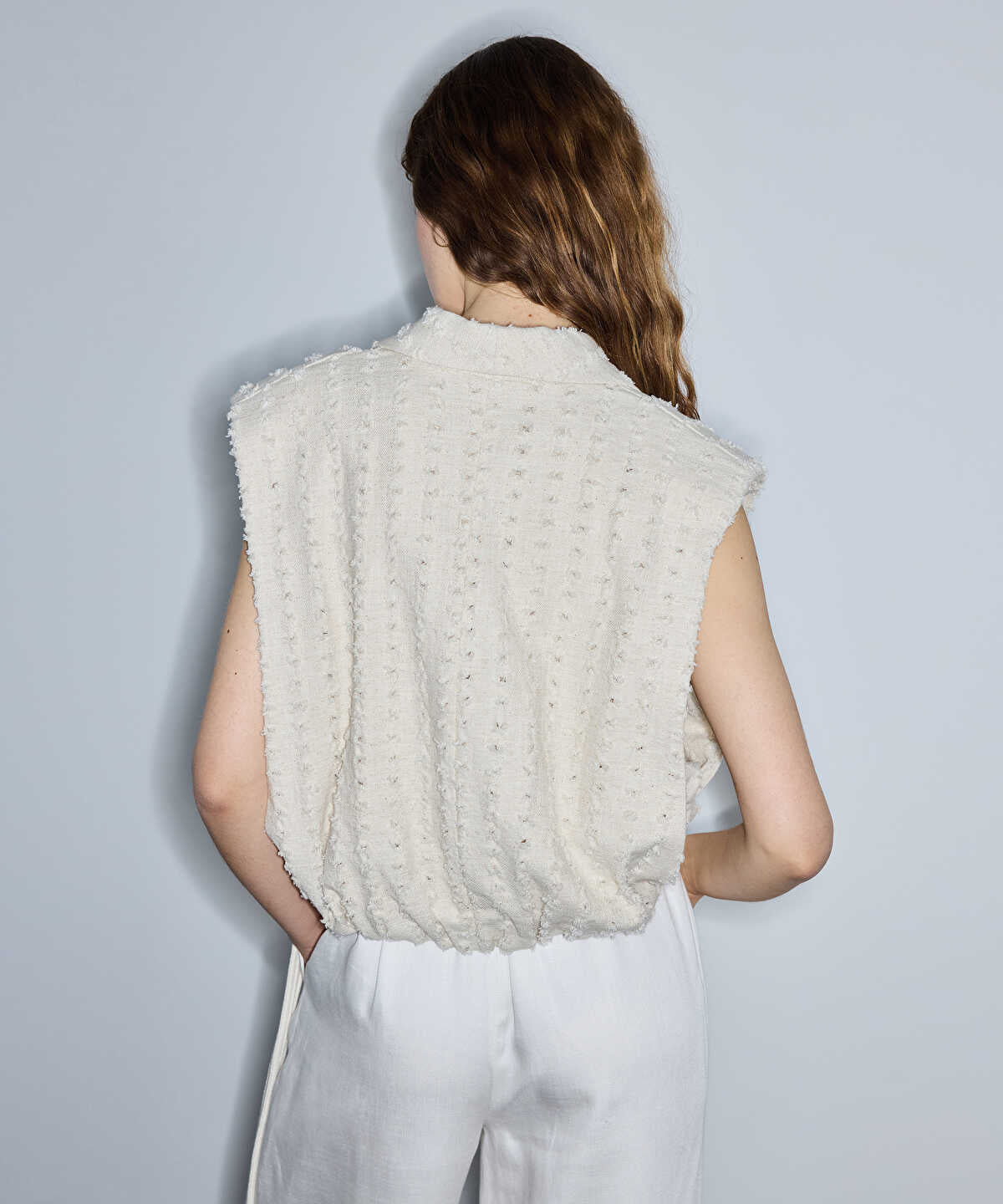 Raw Edge Vest with Shoulder Pads