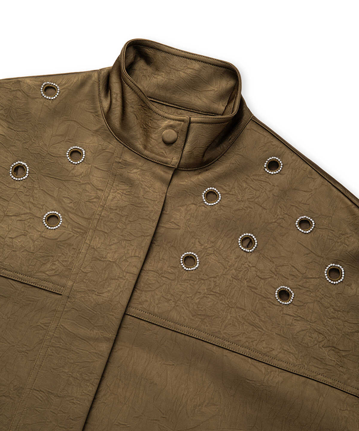 Embellished Crinkle-Effect Coat