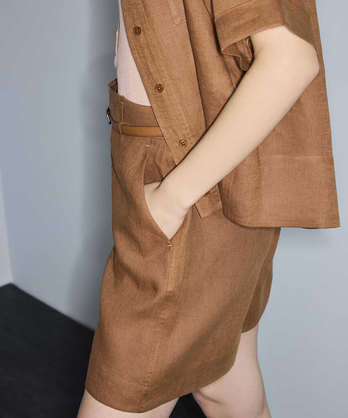 Belted Linen Shorts