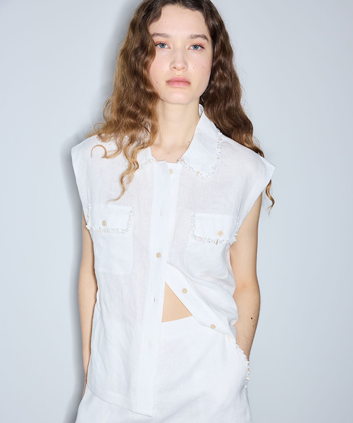 Linen Shorts with Embellishments