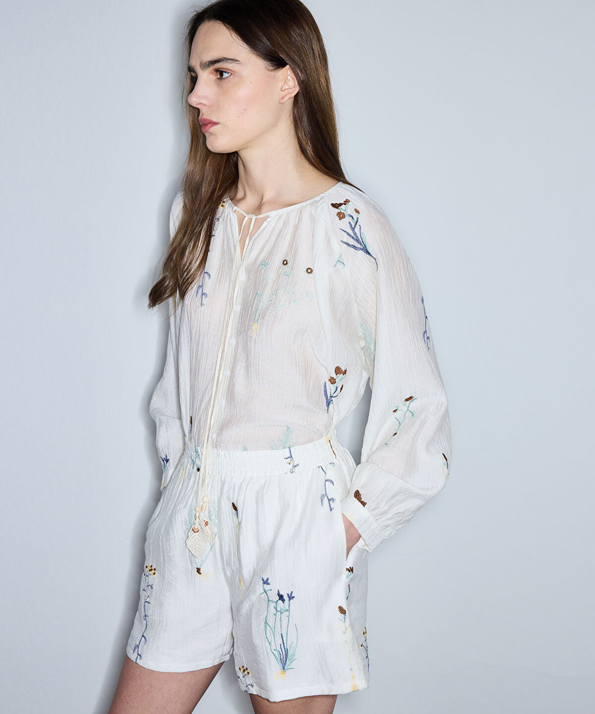 Embroidered Elastic-Waist Shorts