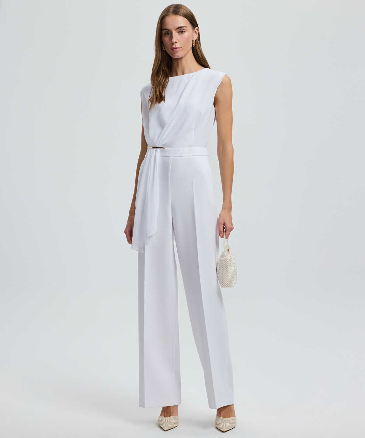 Pleated Jumpsuit with Gold Accent