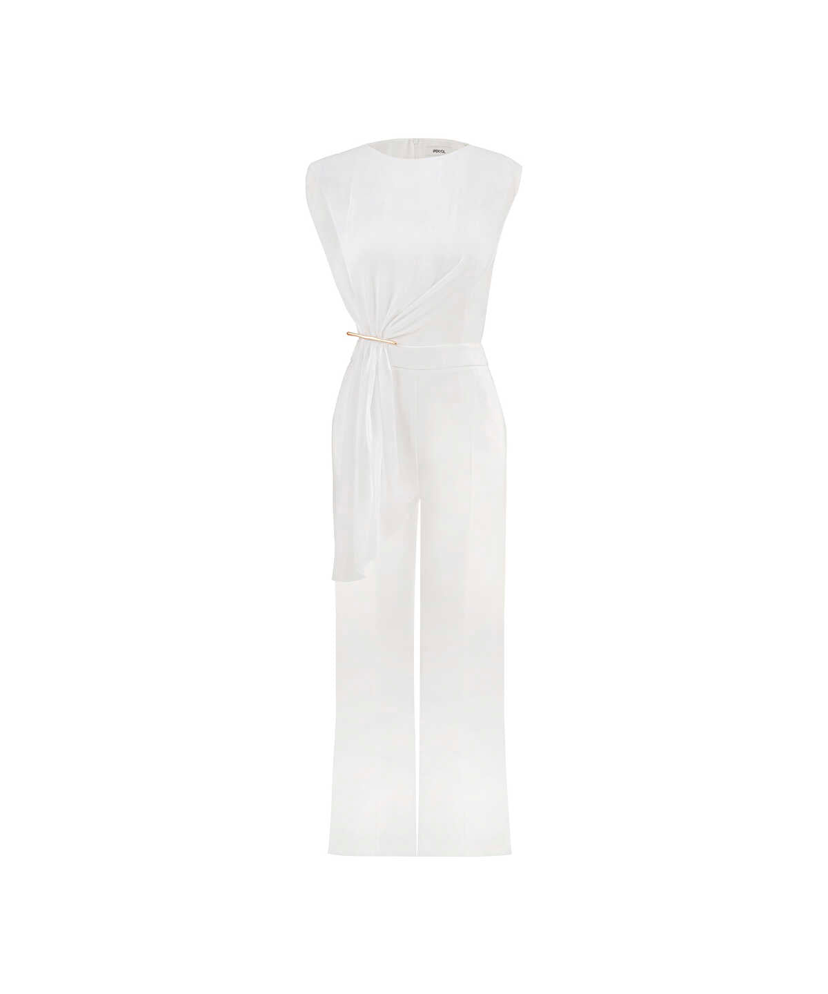Pleated Jumpsuit with Gold Accent