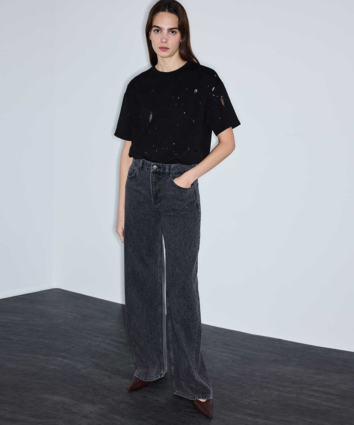 Rhinestone Wide Leg Jeans