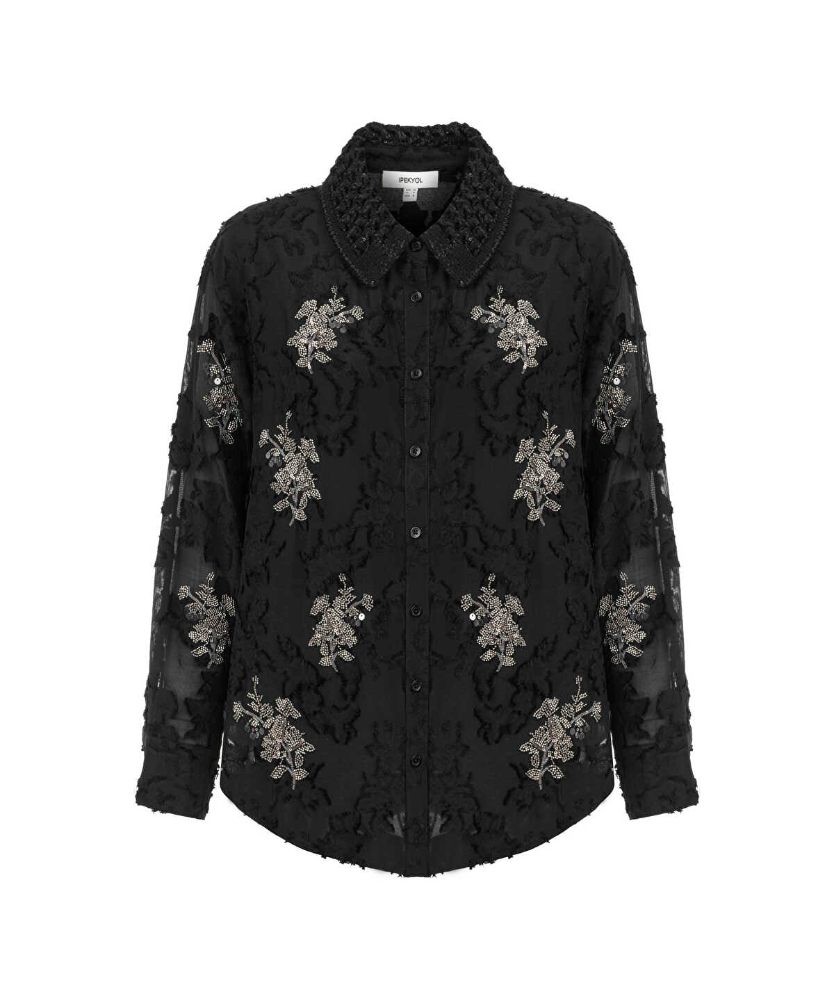 Embellished Knit Collar Shirt