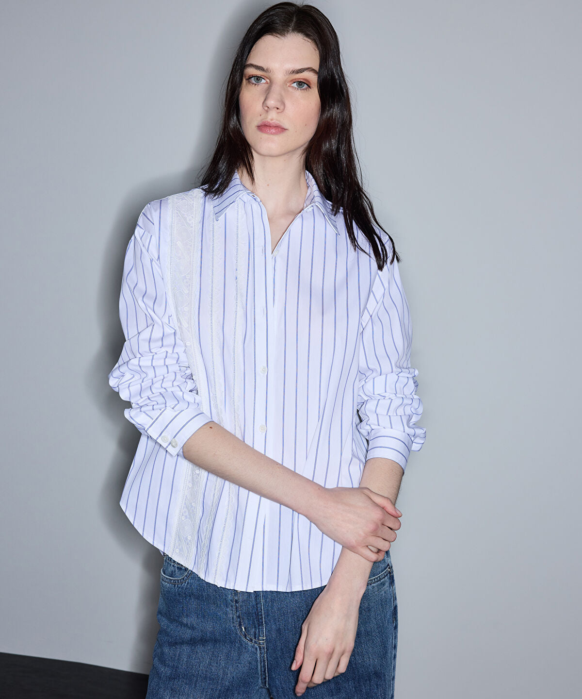 Lace-Trim Striped Shirt