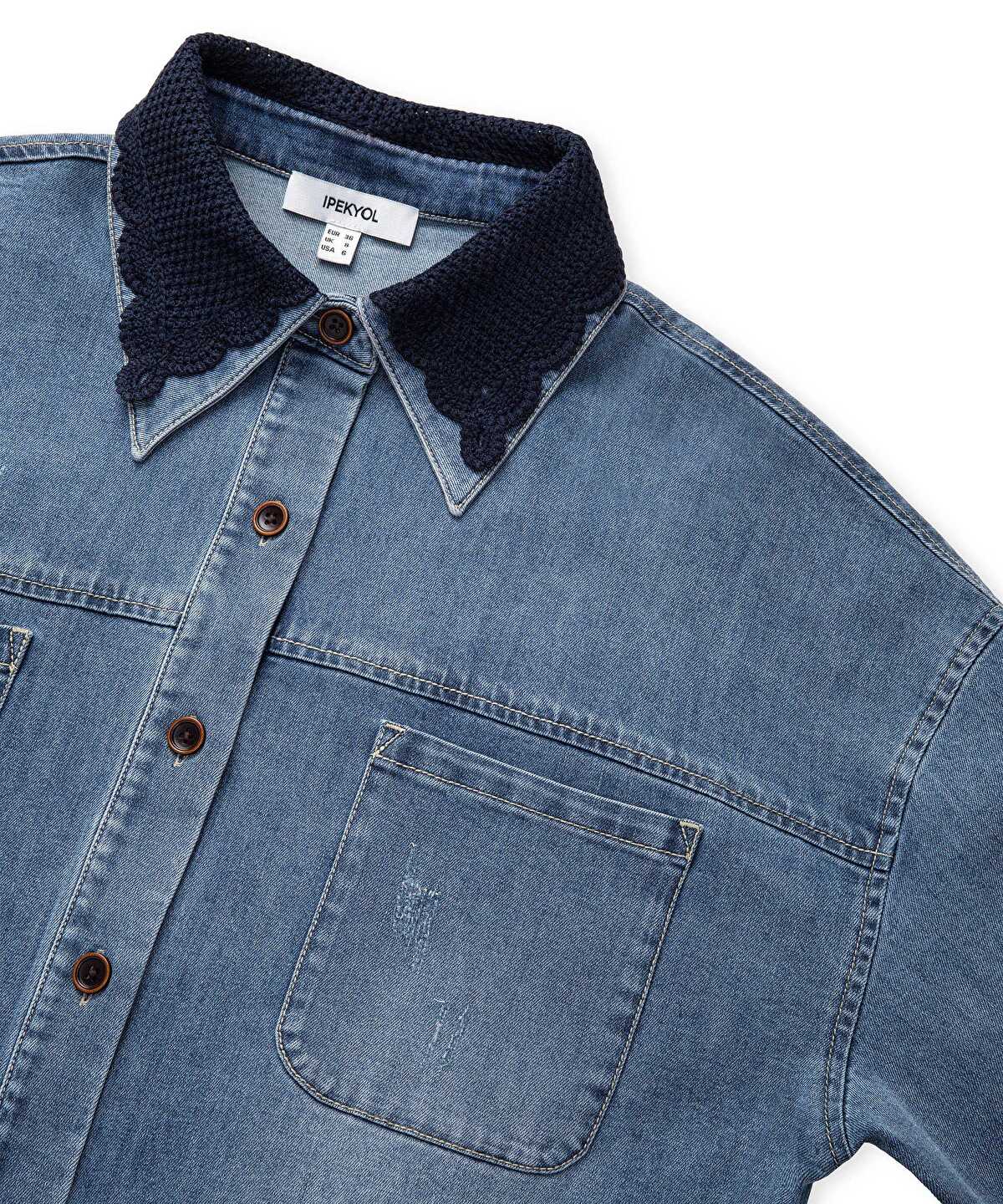 Crochet Collar Denim Shirt