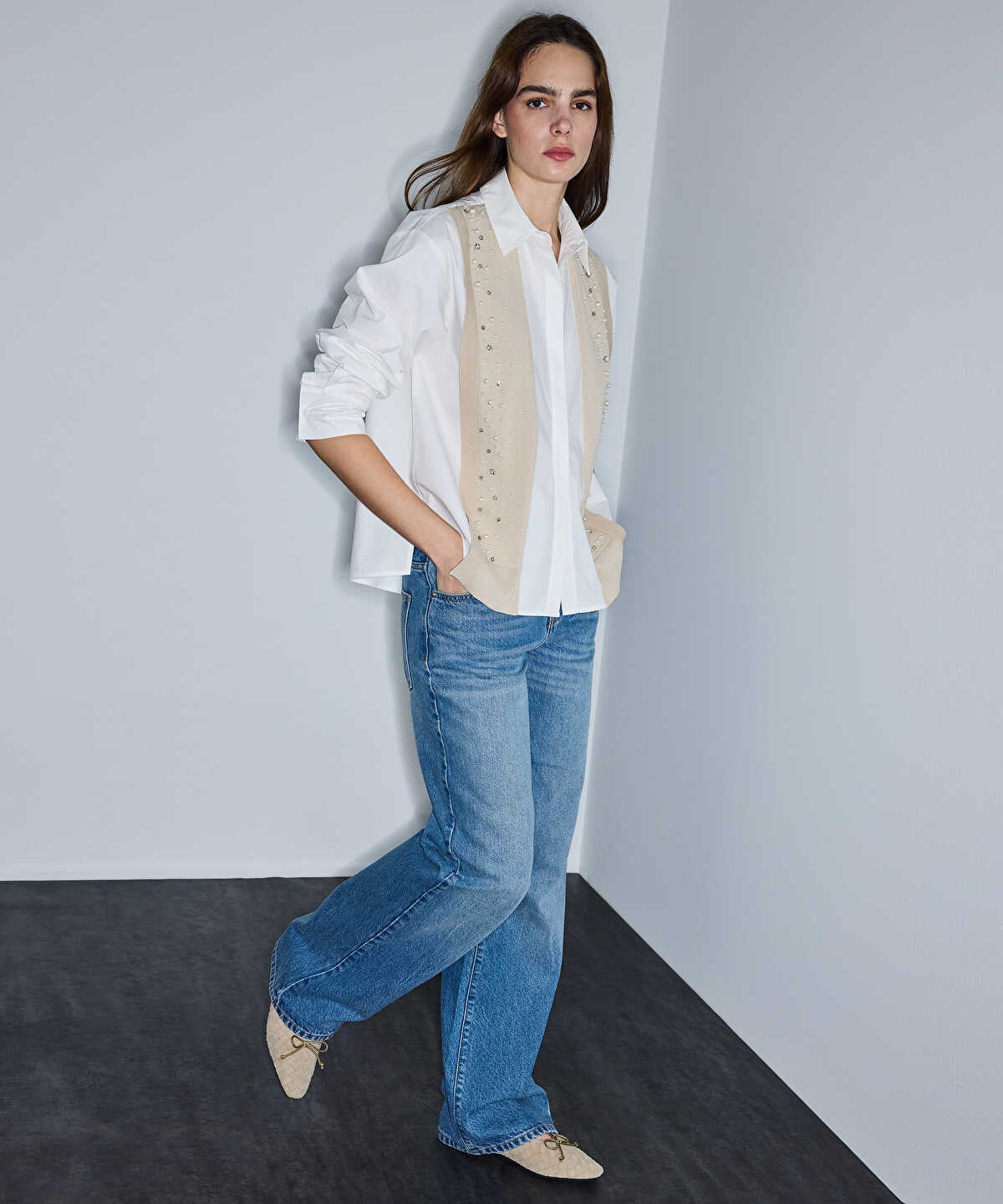 Embellished Mixed Media Shirt
