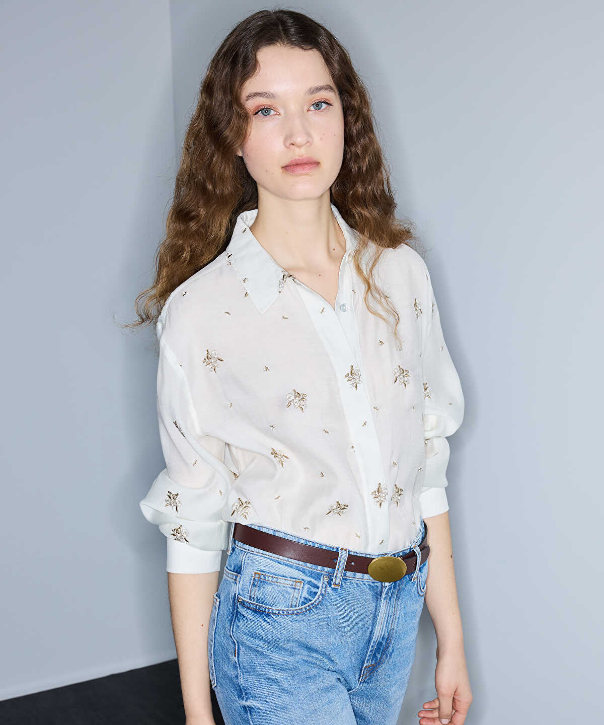 Contrast Embroidered Shirt