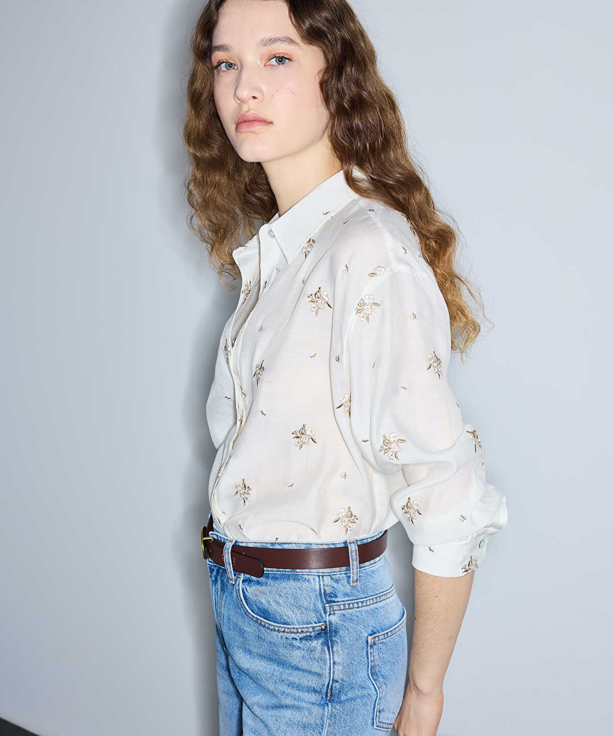 Contrast Embroidered Shirt