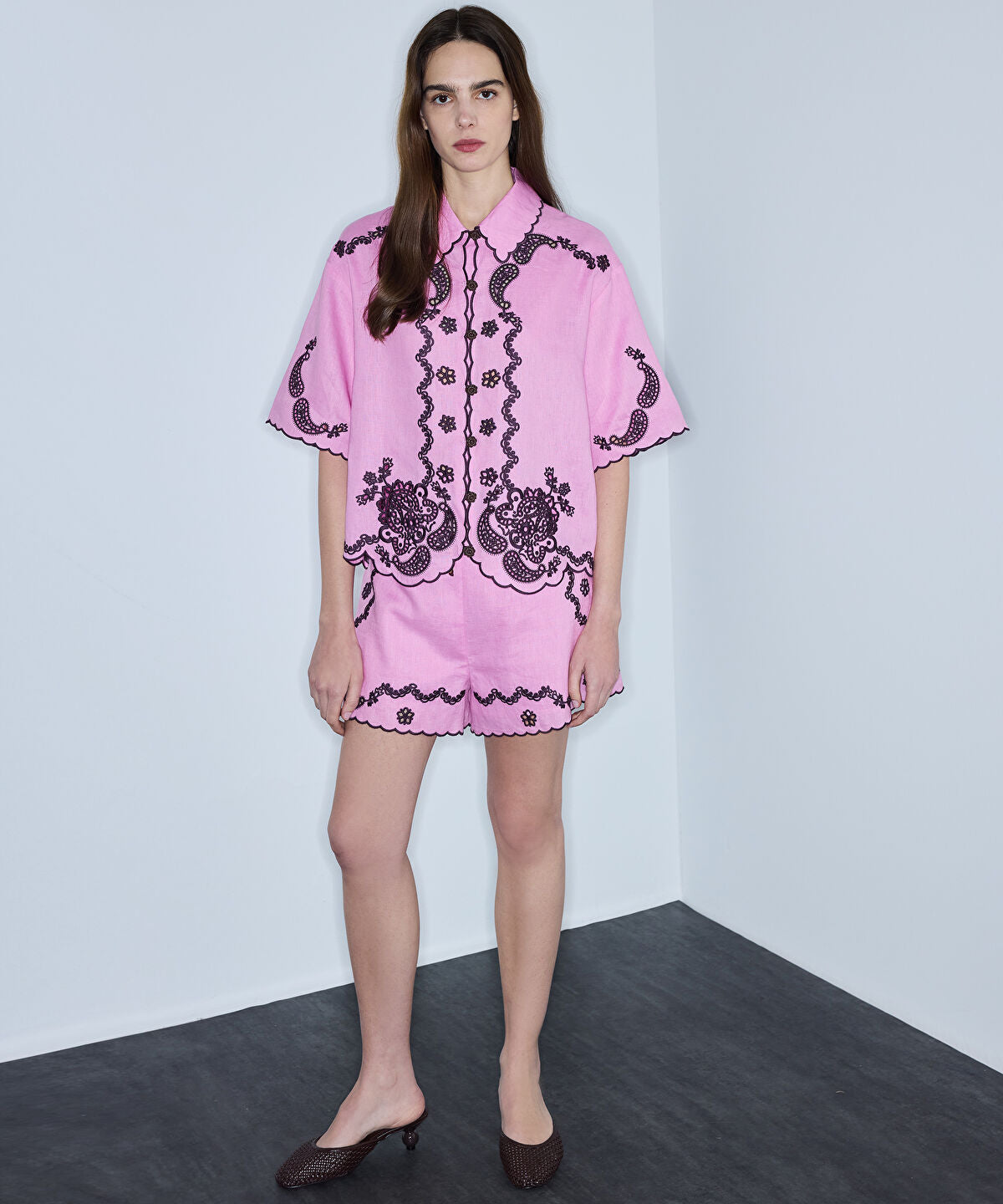Linen Shirt with Contrast Embroidery