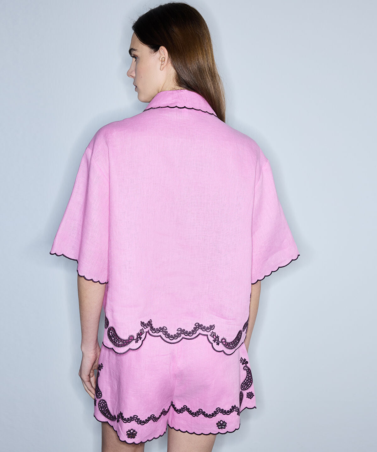 Linen Shirt with Contrast Embroidery