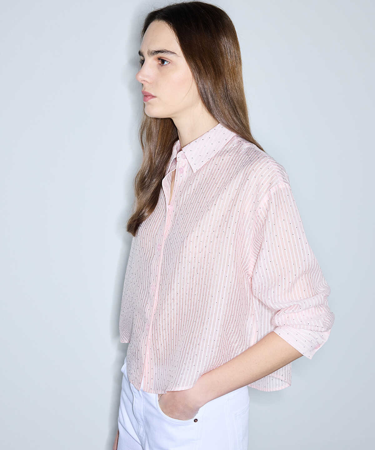 Rhinestone Embellished Striped Shirt