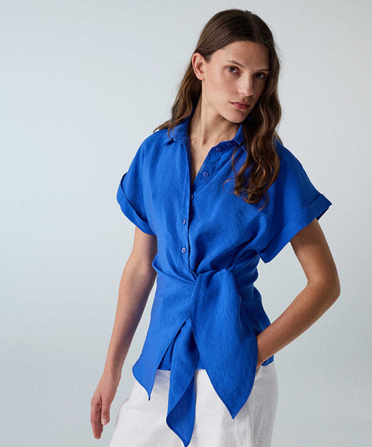 Asymmetric Tie Waist Shirt