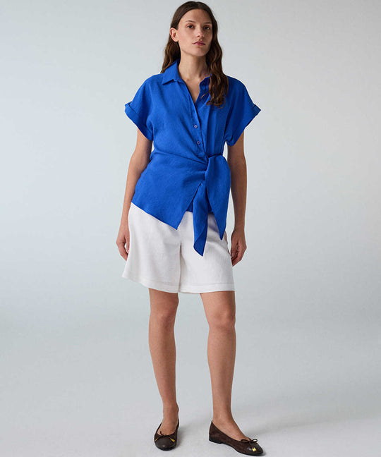 Asymmetric Tie Waist Shirt