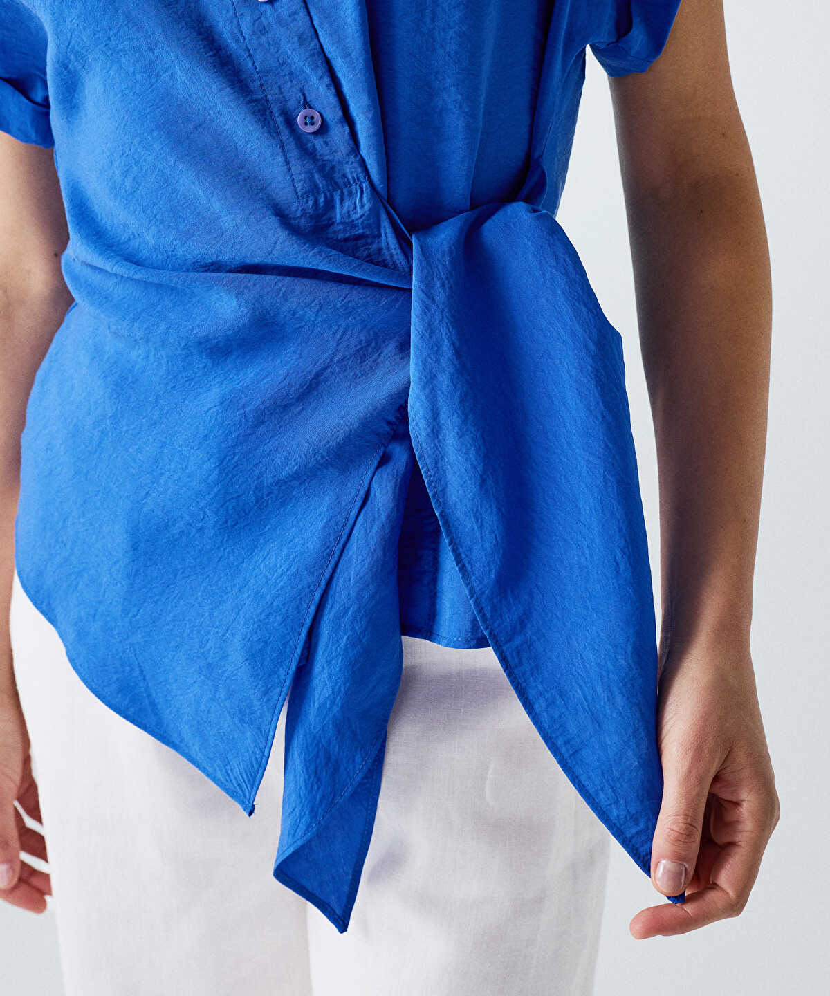 Asymmetric Tie Waist Shirt