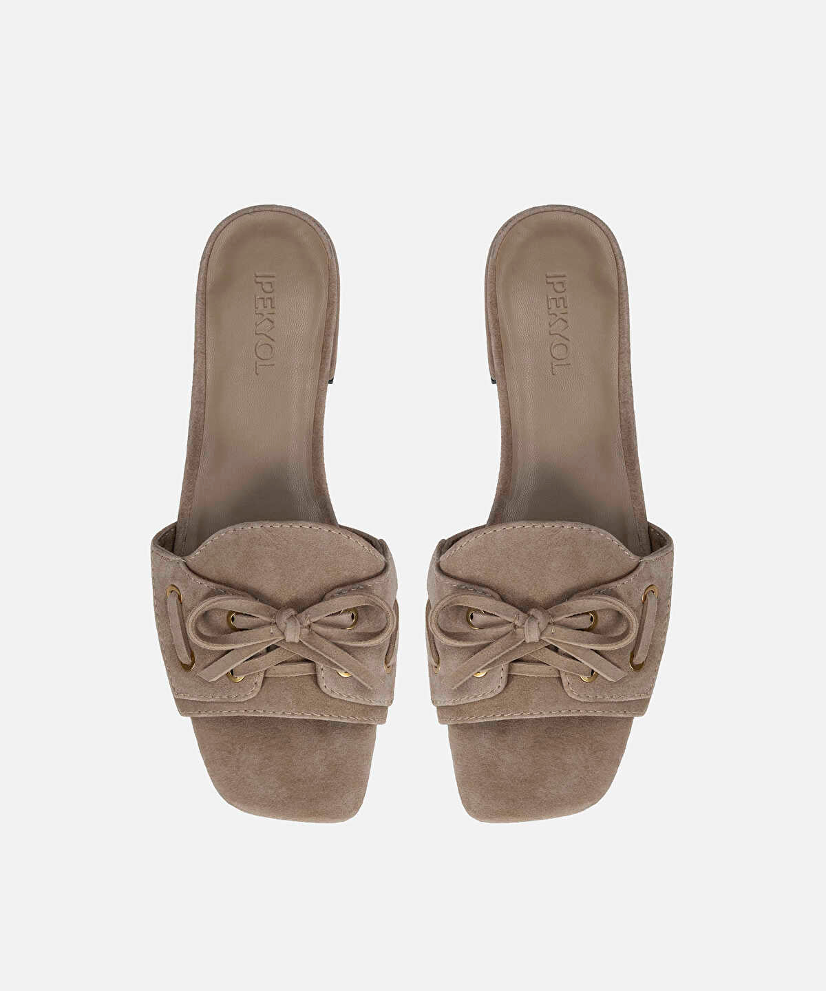 Suede-Leather Slippers with Bow