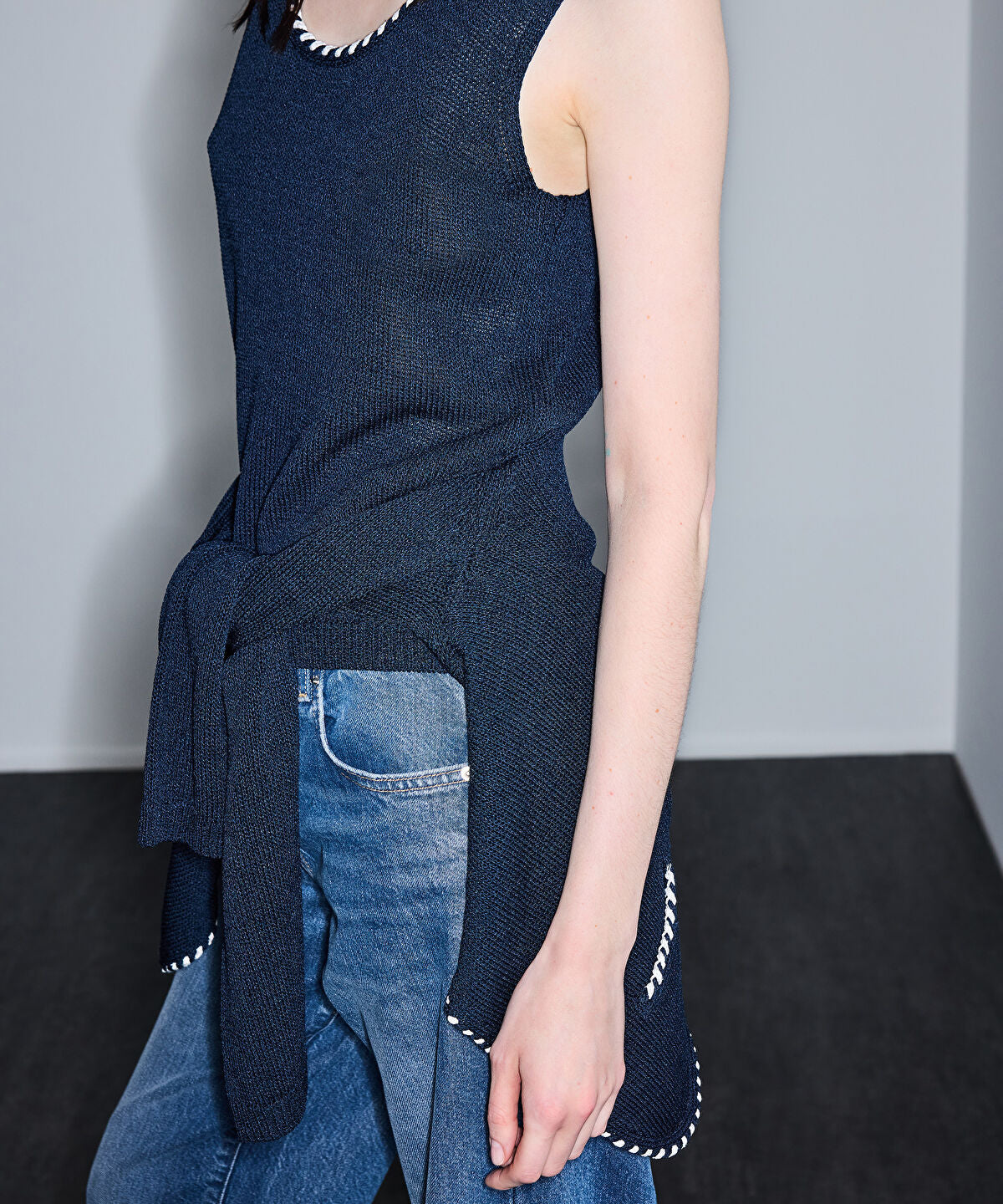 Knit Top with Contrast Piping