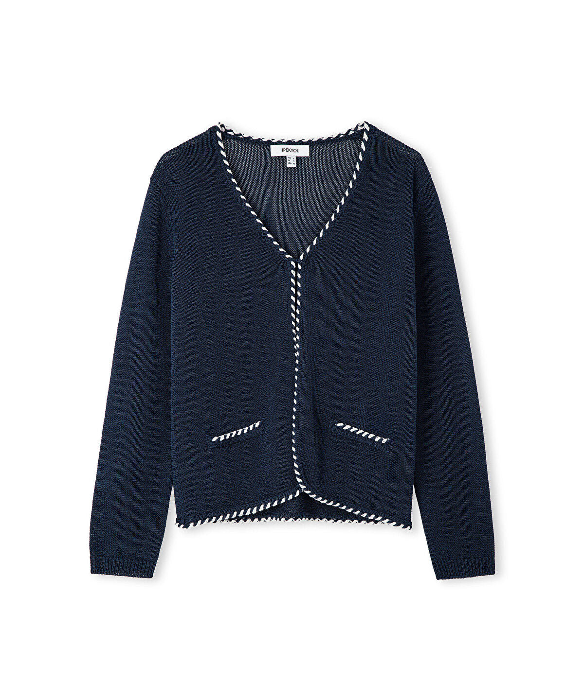 Knit Cardigan with Contrast Piping