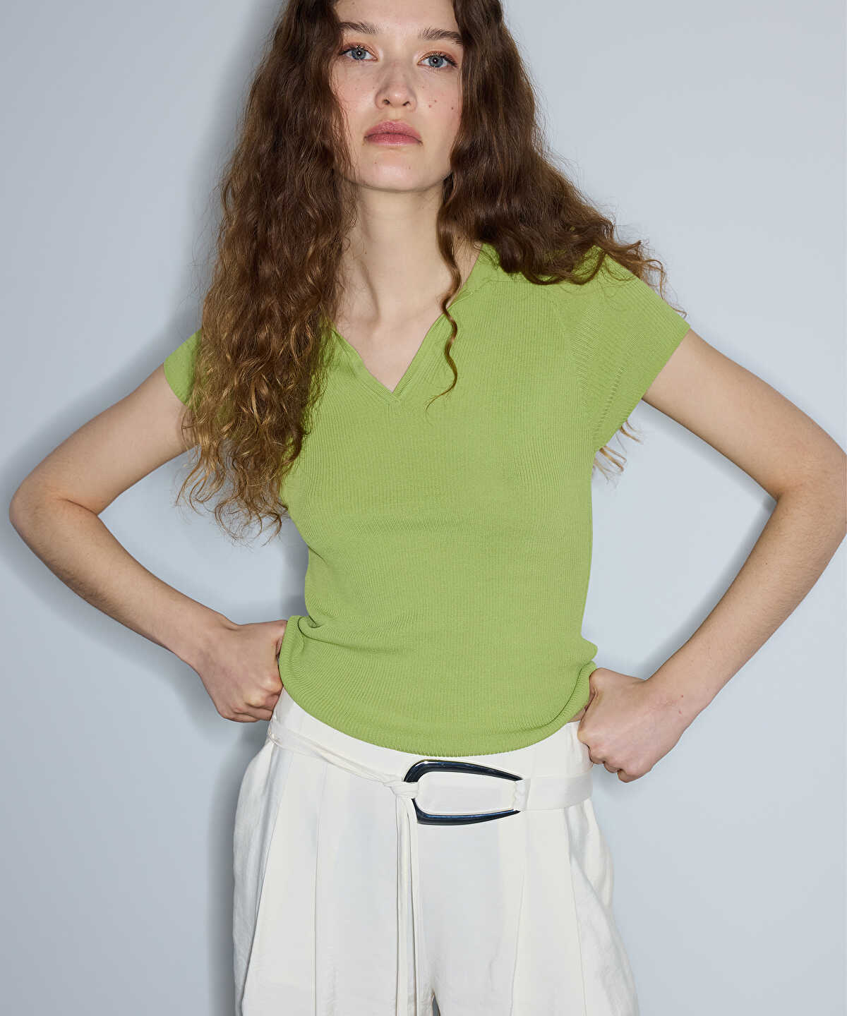 Ribbed Polo Knit Top