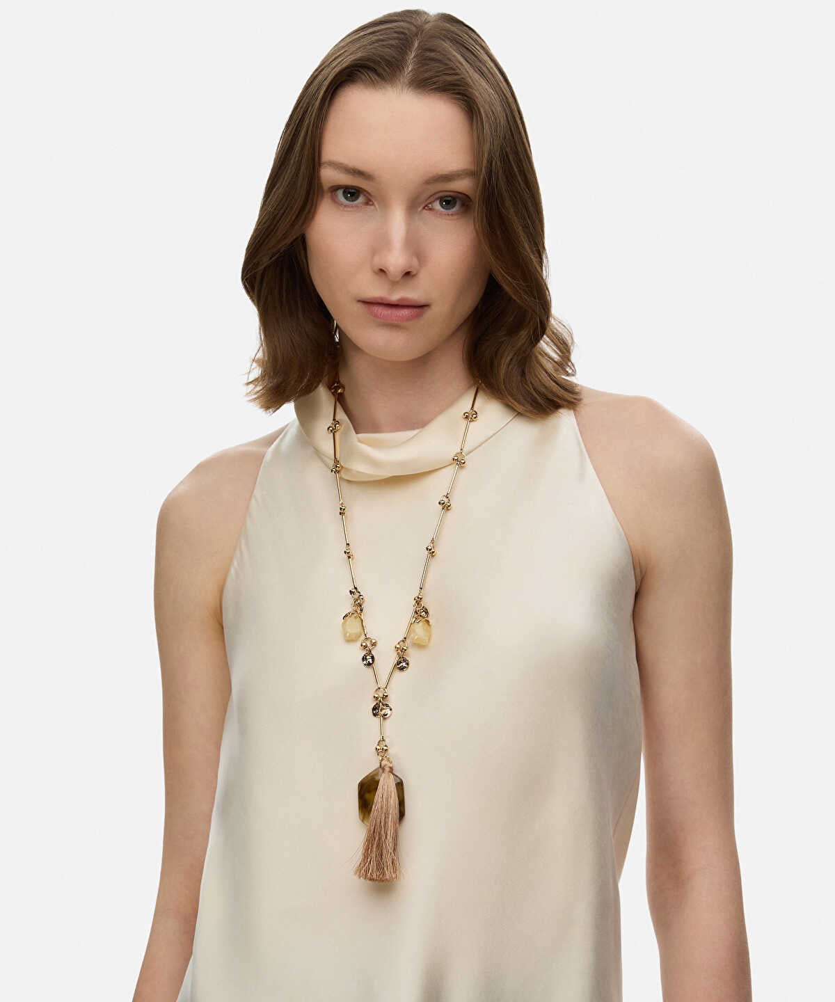 Mixed Stone Tassel Necklace
