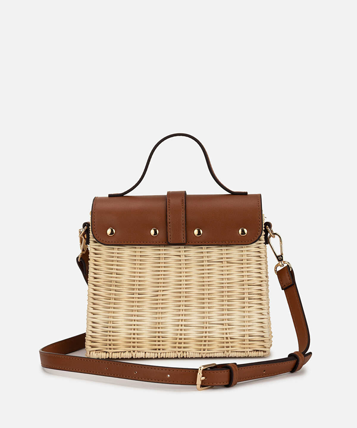 Contrast Flap Rattan Bag